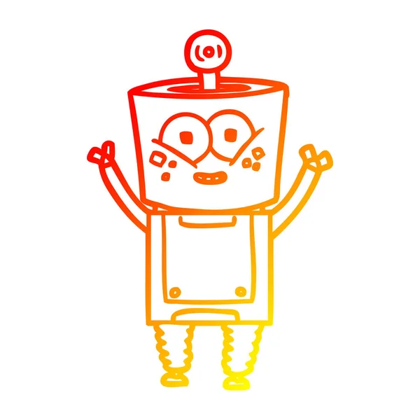 Línea de gradiente caliente dibujo feliz robot de dibujos animados saludando — Archivo Imágenes Vectoriales