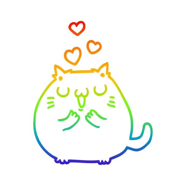 Linea gradiente arcobaleno disegno carino cartone animato gatto innamorato — Vettoriale Stock