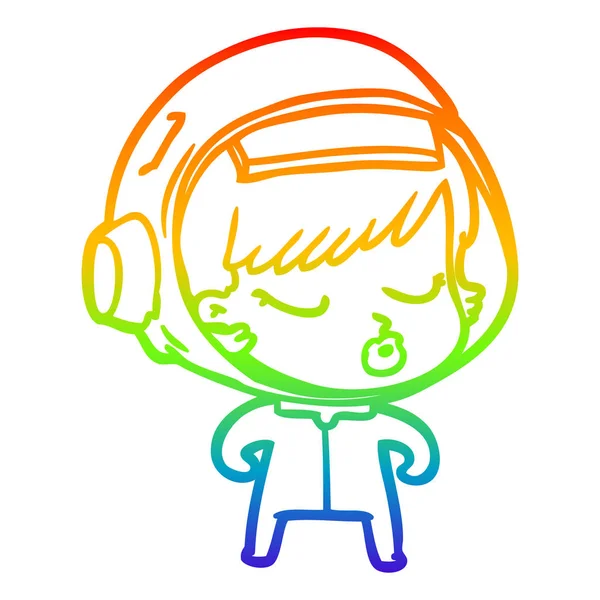 虹のグラデーションライン描画漫画かわいい宇宙飛行士の女の子 — ストックベクタ