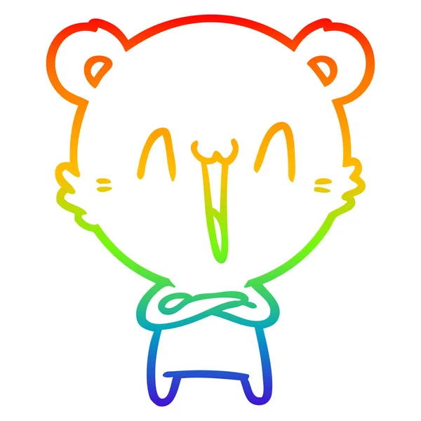 Regenboog gradiënt lijntekening Happy Bear Cartoon — Stockvector