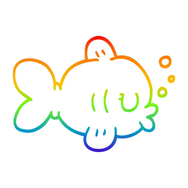 Rainbow gradient ligne dessin drôle dessin animé poisson — Image vectorielle