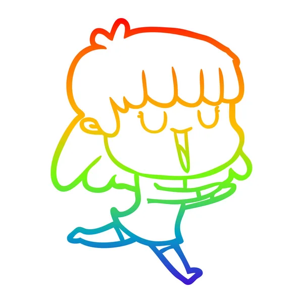 Regenboog gradiënt lijntekening cartoon vrouw — Stockvector