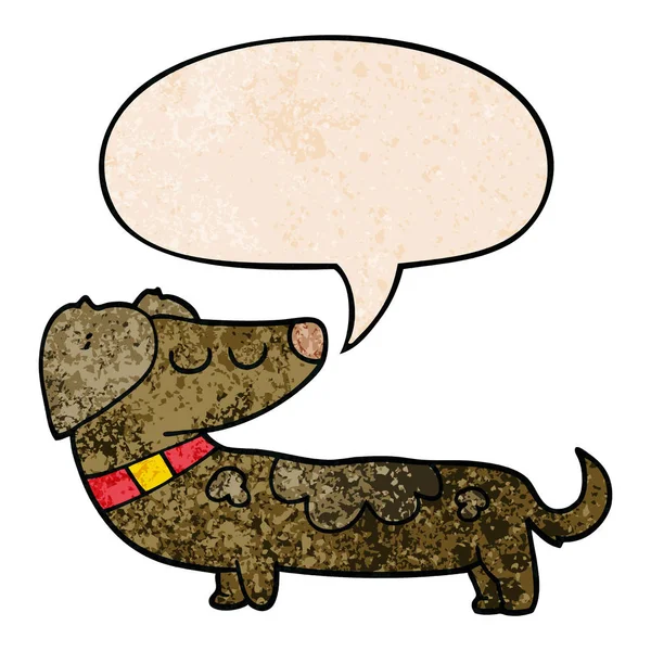 Chien de dessin animé et bulle de parole dans le style de texture rétro — Image vectorielle