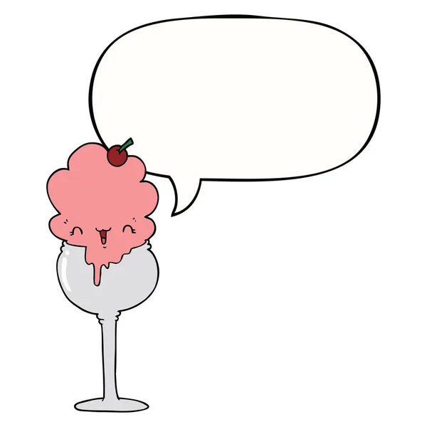 Cute cartoon ice cream desert and speech bubble — Stock Vector