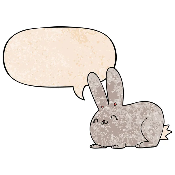 Conejo de dibujos animados y burbuja del habla en estilo de textura retro — Vector de stock