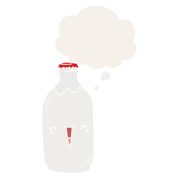 Niedliche Cartoon-Milchflasche und Gedankenblase im Retro-Stil — Stockvektor