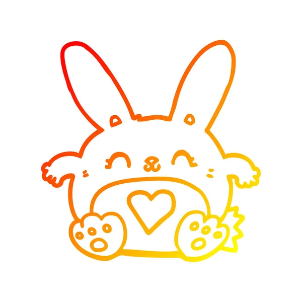 Warm gradient line drawing cute cartoon rabbit with love heart — Stock Vector