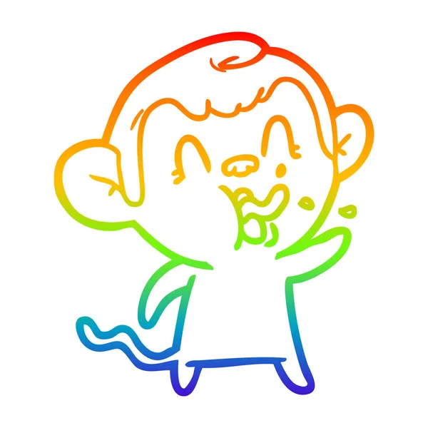 Regenboog gradiënt lijntekening gek cartoon aap — Stockvector