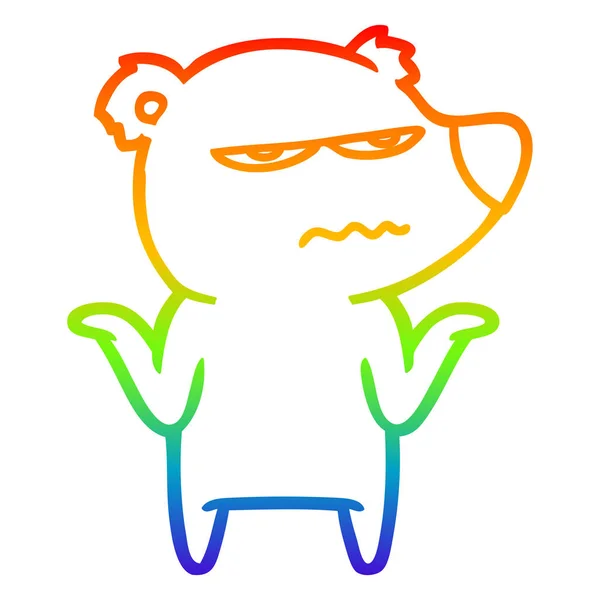 Regenboog gradiënt lijntekening geïrriteerd Bear Cartoon — Stockvector