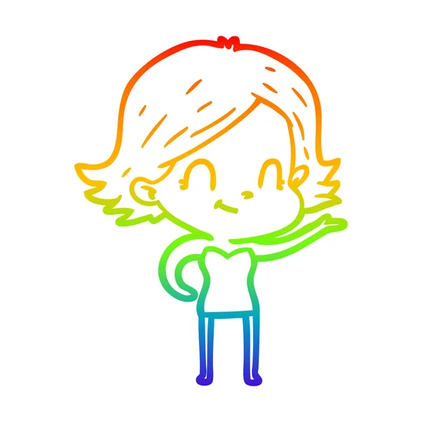 Arco-íris linha gradiente desenho cartoon menina amigável — Vetor de Stock