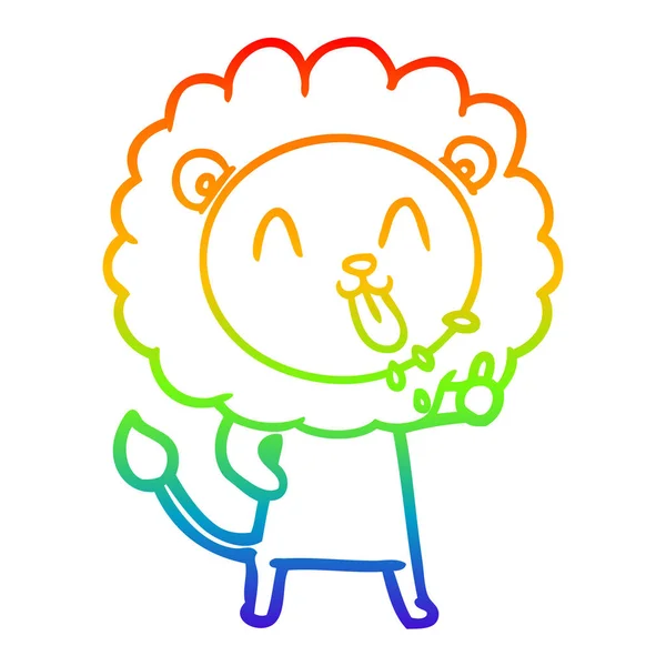 Arco iris gradiente línea dibujo feliz dibujos animados león — Vector de stock