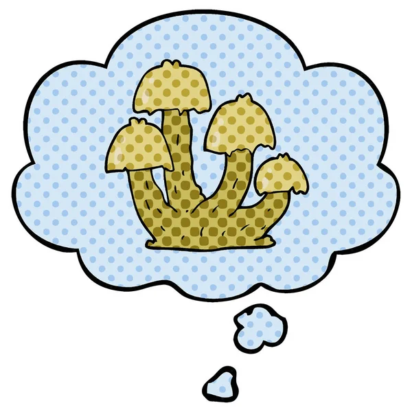 çizgi roman tarzında karikatür mantar ve düşünce balonu