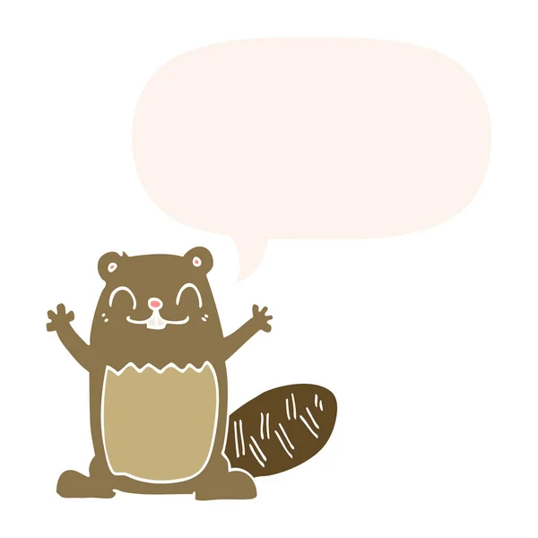 Cartoon beaver and speech bubble in retro style — Stock Vector