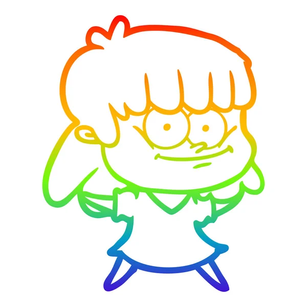 Arco iris gradiente línea dibujo dibujos animados chica sonriendo — Vector de stock