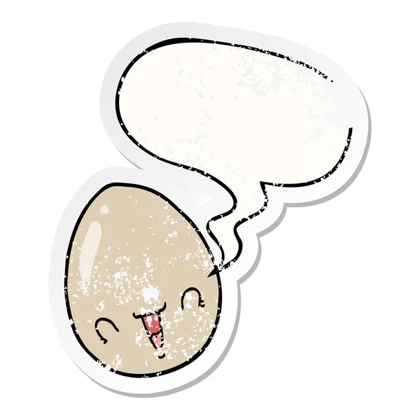Adesivo uovo cartone animato e bolla vocale angosciato — Vettoriale Stock