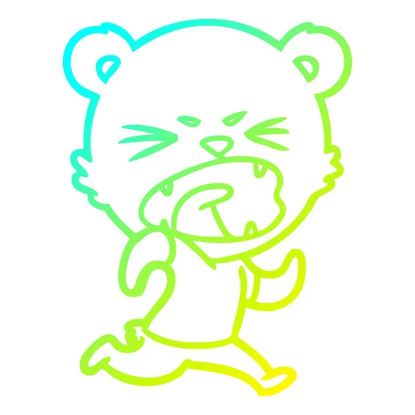 Kall gradient linje ritning arga tecknade Bear Running — Stock vektor