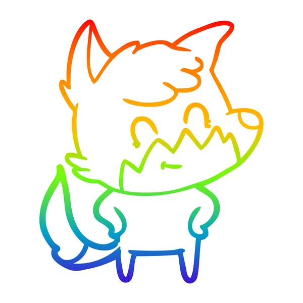 Linha gradiente arco-íris desenho cartoon amigável raposa — Vetor de Stock