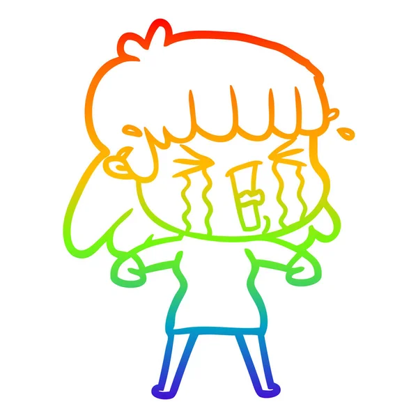 Rainbow gradient kobieta kreskówka linia rysunek łzy — Wektor stockowy