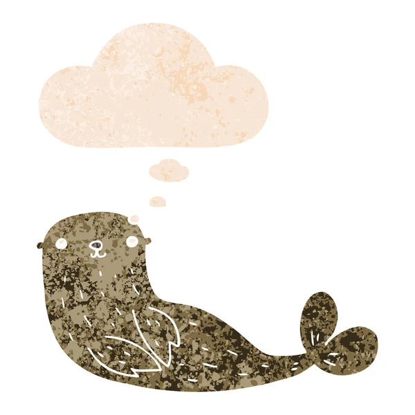 retro dokulu tarzda karikatür mühür ve düşünce balonu