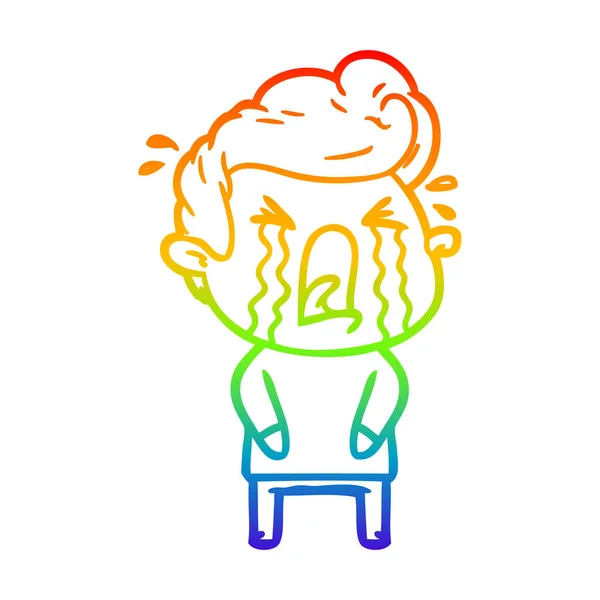 Rainbow gradient line drawing cartoon crying man — Stock Vector