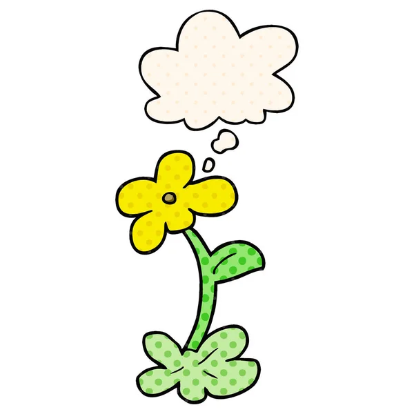 Tecknad blomma och tankebubbla i serietidningsstil — Stock vektor