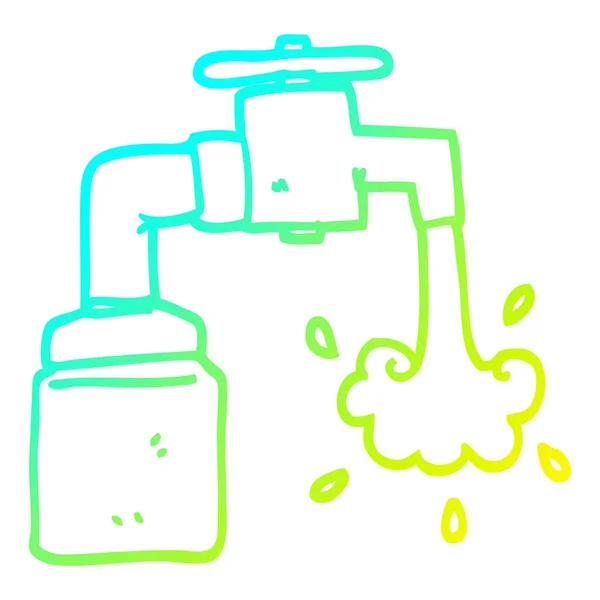 Linha de gradiente frio desenho cartoon running faucet —  Vetores de Stock