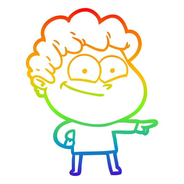 Regenboog gradiënt lijntekening cartoon gelukkig man — Stockvector