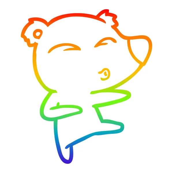 Linea gradiente arcobaleno disegno cartone animato fischio orso — Vettoriale Stock