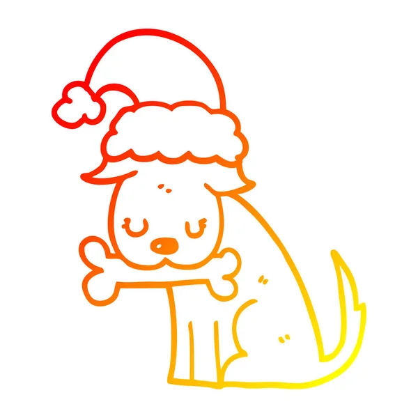 かわいいクリスマス犬を描く暖かいグラデーションライン — ストックベクタ