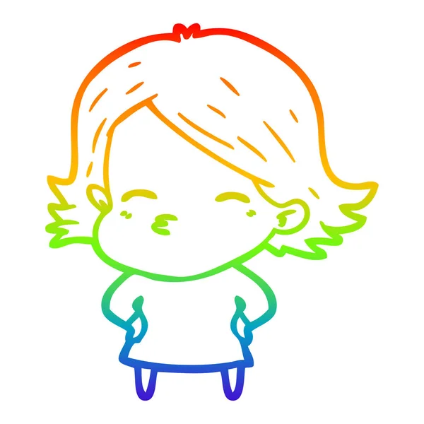 Regenboog gradiënt lijntekening cartoon vrouw — Stockvector