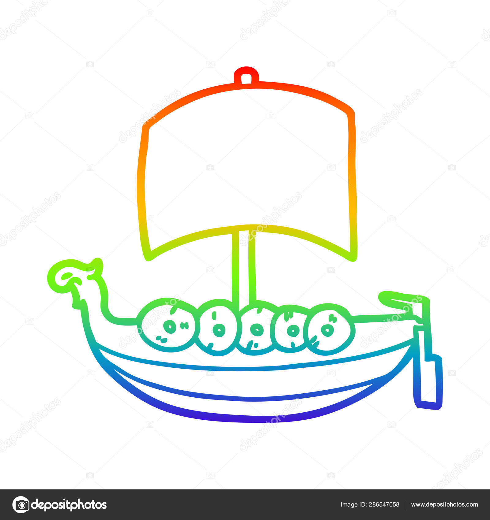 Rainbow Gradient Line Drawing Cartoon Viking Boat Stock Vector C Lineartestpilot 286547058