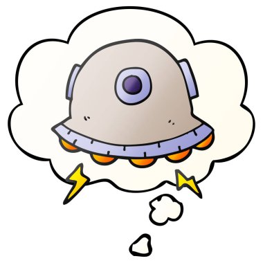 karikatür Ufo ve pürüzsüz degrade tarzında düşünce balonu