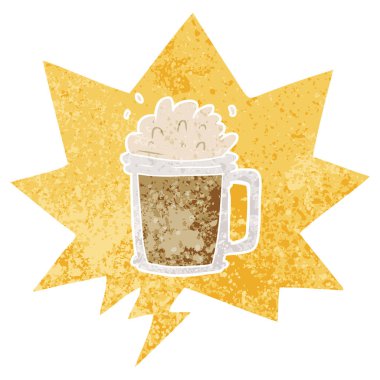 retro dokulu tarzda karikatür bira ve konuşma balonu