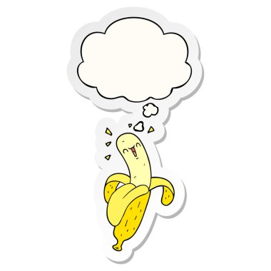 karikatür muz ve baskılı bir etiket olarak düşünce balonu