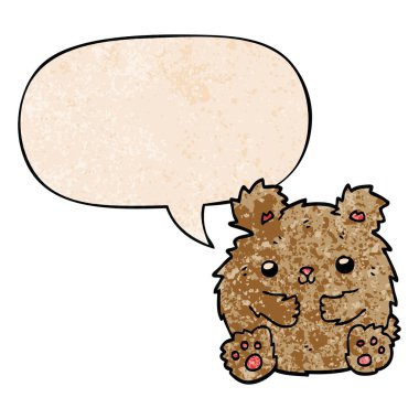 retro doku tarzında sevimli karikatür ayı ve konuşma balonu