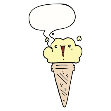 karikatür dondurma ve yüz ve konuşma balonu