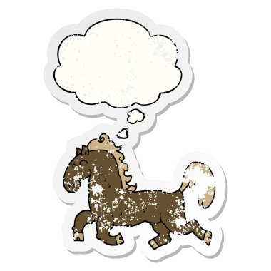 karikatür aygır ve sıkıntılı yıpranmış etiket olarak kabarcık düşünce