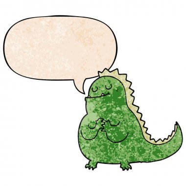 retro doku tarzında karikatür dinozor ve konuşma balonu