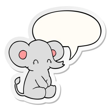 sevimli karikatür fil ve konuşma kabarcık etiket