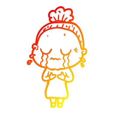 sıcak degrade çizgi çizim karikatür ağlayan yaşlı bayan