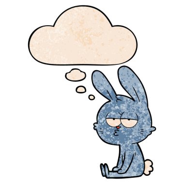 sevimli karikatür tavşan ve grunge doku desen düşünce balonu