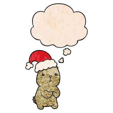 karikatür noel ayı endişe verici ve grunge tex kabarcık düşünce