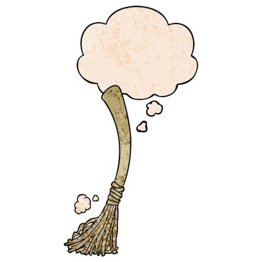 karikatür sihirli süpürge ve grunge doku desen düşünce balonu