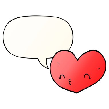 düzgün degrade stil karikatür kalp ve yüz ve konuşma balonu