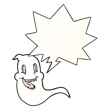 düzgün degrade tarzında karikatür ürkütücü hayalet ve konuşma balonu