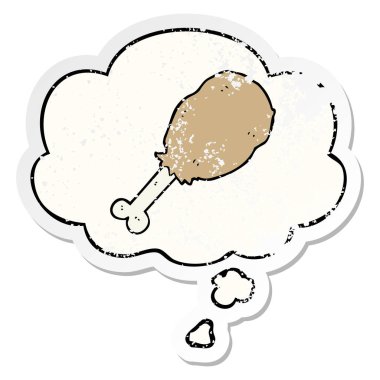 karikatür tavuk bacak ve sıkıntılı yıpranmış stic olarak kabarcık düşünce