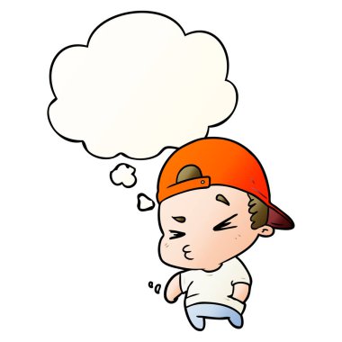 karikatür serin çocuk ve pürüzsüz degrade tarzında kabarcık düşündüm