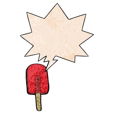 retro doku tarzında karikatür buz lolly ve konuşma balonu