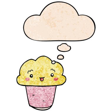 grunge doku p yüz ve düşünce balonu ile karikatür cupcake