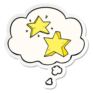 karikatür yıldızı ve baskılı bir etiket olarak kabarcık düşünce